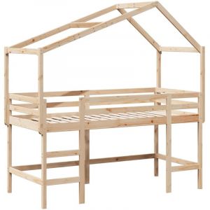 VidaXL Lit superposé et échelle et toit 90x200 cm bois de pin massif, lit intermédiaire, lit mezzanine avec échelle, lit mezzanine pour enfants