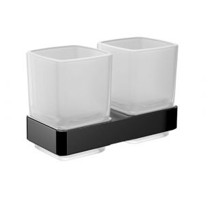 Emco Loft Porte-Brosse à Dents Double Verre avec 2 Verres à Fixer au Mur, élégant Porte-Brosse à Dents en Aluminium et Verre Cristal, gobelet de qualité supérieure, Noir Mat et satiné
