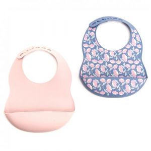 Lot de 2 bavoir Gingko rose - Amadeus - Décoré - Silicone