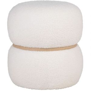 Altobuy - snovik - Pouf Rond en Tissu Boucl&eacute; Blanc Ceintur&eacute; en mdf