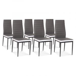 Idmarket Lot de 6 chaises ROMANE grises bandeau blanc pour salle à manger