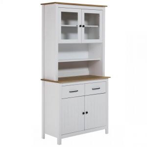 Altobuy TINA Buffet Haut 4 Portes 2 Tiroirs Bois Ciré et Blanc
