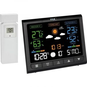 TFA Dostmann Station météo sans fil avec capteur extérieur Contrast, 35.1171, écran VA, thermomètre/hygromètre pour intérieur, alarme de température, phase de lune, noir