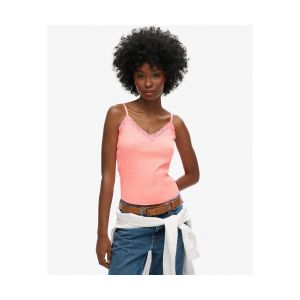 Superdry D&eacute;bardeur caraco c&ocirc;tel&eacute; en coton bio &agrave; liser&eacute; en dentelle femme Essential