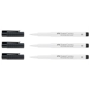 Faber-Castell Lot De 3 Feutres Pitt Artist Pen Pointe Brush 1,5 Mm Blanc