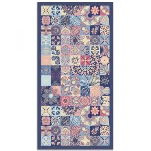 Tapis vinyle carreaux ciments cuisine rose 60x110cm