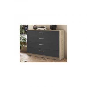 Pegane Commode, meuble de rangement coloris chêne cambrian, graphite - Longueur 100 x profondeur 40 x hauteur 84 cm -