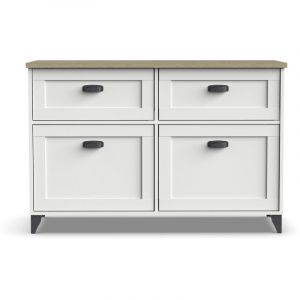 Buffet, commode de salon coloris chêne cambrian, blanc - Longueur 120 x Profondeur 47 x hauteur 80 cm - PEGANE -