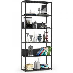 Tagère murale industrielle sur pied Akord Noire 80 cm façade Noire 6 étagères 80x32x192 cm