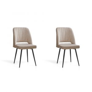 Lot de 2 chaises de salle à manger, Veyra en textile beige moucheté et métal, 88x50x60 cm