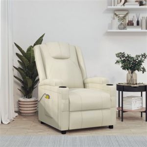 VidaXL Fauteuil de Massage, Si&egrave;ge avec Accoudoirs et Dossier, Chaise de Relaxation avec Repose-pied, Meuble de Salon, Moderne, Blanc Cr&egrave;me Similicuir
