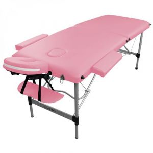 Table de massage pliante 2 zones en aluminium + Accessoires et housse de transport - Rose pastel - Vivezen