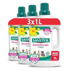 Sanytol D&eacute;sinfectant Linge Stop Odeurs - Parfum Envol&eacute;e de Printemps - 1L - Lot de 3 - Bact&eacute;ricide, Virucide - Sans Javel - Pr&eacute;serve Fibres et Couleurs &agrave; Toutes Temp&eacute;ratures