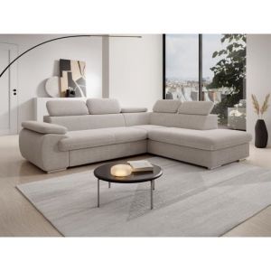 Canapé d'angle droit convertible en velours côtelé beige fabien