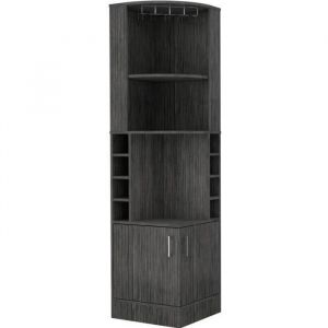 Meuble Bar d'angle Syrah - TUHOME - Chêne Gris - Design Contemporain - 180.6CM H X 46.9CM L X 46.9CM P