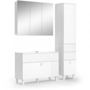 Ensemble de meubles de salle de bain Sola, Blanc, 3 pièces, avec armoire haute, Vicco
