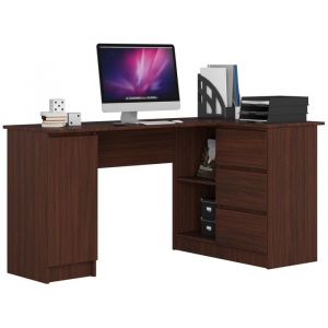 Akord - Grand bureau d'angle droit B20 Wengé 155 cm 1 porte 3 tiroirs façade Wengé 4 étagères 155x85x77 cm