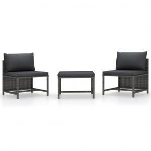 Image de VidaXL Salon de jardin 3 pcs avec coussins Gris R?sine tress?e