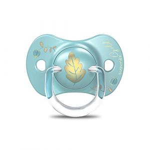 Suavinex Sucettes Gold Edition pour enfants 6-18 mois, Tétine Platate et Simmétrique en Silicone SX Pro, Thé Platate et Simmétrique, Bleu