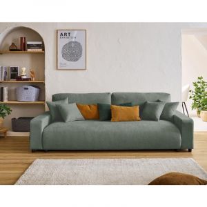 Pivoine - canap&eacute; droit 3 places - convertible avec coffre - en velours textur&eacute; - Vert