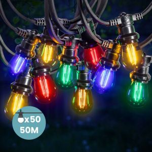 SkyLantern Guirlande Guinguette 50M 50 Bulbes Filament Rouge Bleu Jaune Vert - Guirlande Lumineuse Ampoule E27 Multicolore