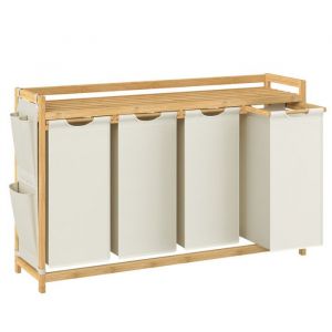 Songmics Panier à linge avec 4 compartiments en bambou 4 x 50 l blanc crème