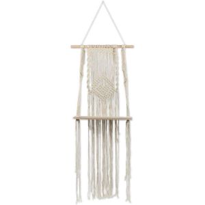 Ruedelafete Etagère Bohème Macramé ivoire avec planche bois 40cm x 1m