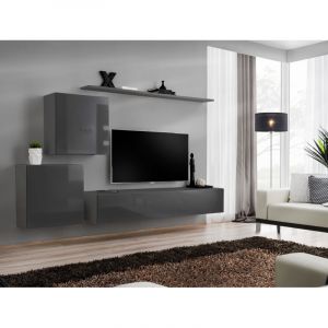 Meuble TV Mural Design " V" 250cm Gris Prix