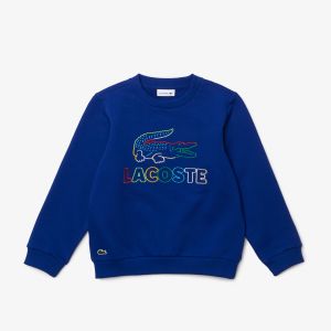 Lacoste Sweatshirt à col rond Enfant en molleton de coton brodé Taille 3 ans Bleu/blanc