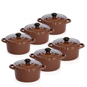 Hobby Tech Lot de 6 Minis cocottes double poignées avec couvercle - Marron
