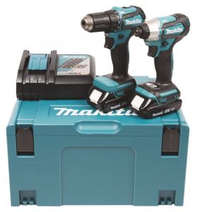 Makita Pack perceuse visseuse et visseuse à chocs DLX2220AJ 18V 2x2Ah Li-Ion avec coffret makpac3