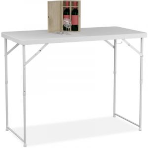 Relaxdays Table de Jardin Pliante, réglable en Hauteur, 74x120x60 cm, pour 6 Personnes, Acier et Plastique, Blanche