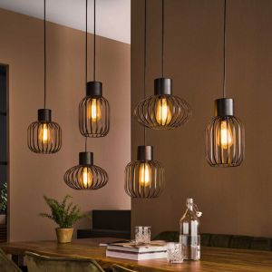 M&S Suspension cage 6 lampes 145x28x150 cm en métal gris foncé