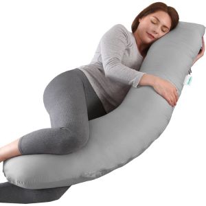Litollo Coussin de grossesse (forme J) - Coussin en soie - Coussin d'allaitement - Coussin de corps - 145cm - Housse amovible - Gris