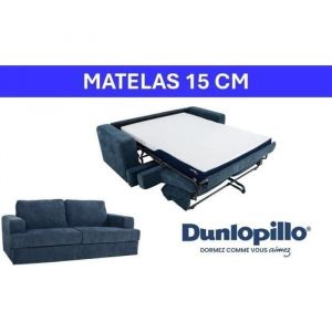 Dunlopillo Canap&eacute; convertible IGOR 3 places tissu gaufr&eacute; saphir 211x107x90 cm