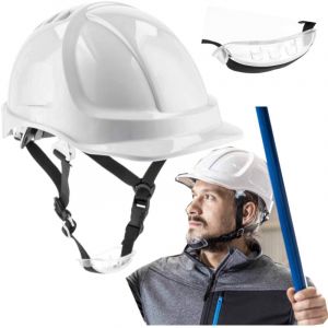 Casque de chantier, casque de s&eacute;curit&eacute; ventil&eacute;, sangle 4 points, blanc PLONER