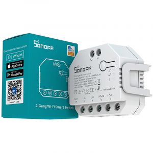 Sonoff Interrupteur Wifi Compteur D'&eacute;nergie Compatible Avec Interrupteur Conventionnel Dual R3 Lite 15a Blanc