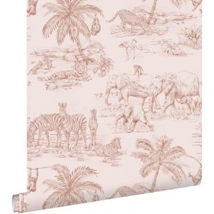 Estahome - papier peint animaux de la jungle rose terracotta