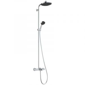 Hansgrohe Activera S 28871000 Système de douche à économie d'eau (EcoSmart) avec thermostat de baignoire, douche à effet pluie, douchette (2 types de jets), tuyau, barre de douche et pommeau de douche