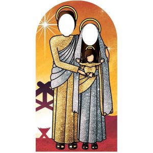 Star Cutouts Figurine en carton Passe t&ecirc;te Sainte religieuse Sainte Famille fond dor&eacute; 174 cm