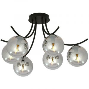 Emibig boston Plafonnier Globe Noir à Bras Multiples avec Abat-Jour en Verre Graphite, 6x E14