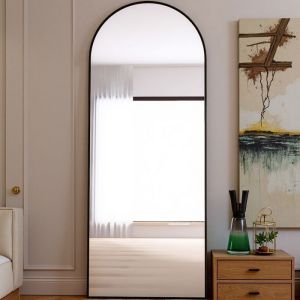 Miroir sur Pied - 60x165 cm - Aluminium Noir Bross&eacute; - Verre S&eacute;curit - Design Contemporain