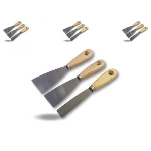 Image de Kibros Assortiment de 3 couteaux &agrave; enduire acier poli - Spatule grattoir - Lot de 3 - Largeur 20-40-50 mm - Mastic appr&ecirc;t enduit