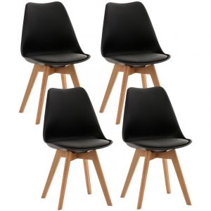 CLP Lot De 4 Chaises De Cuisine Linares Avec Surface En Plastique Et Rev&ecirc;tement En Similicuir I Pi&egrave;tement En Bois De H&ecirc;tre - Noir
