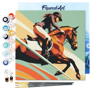 Figured'Art Mini Peinture par Numéro Adulte 20x20cm avec cadre Affiche sportive Equitation - Petit Format Kit de Loisir Créatif DIY Numéro d'Art Complet