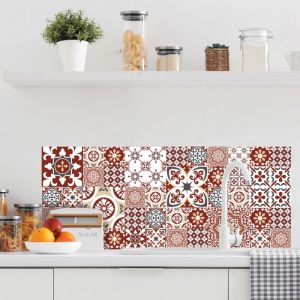 Signaletique.biz France - Crédence cuisine adhésive autocollante e effet carreaux de ciment rouge redmonky - 120 x 50 cm