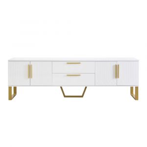 Meuble TV blanc brillant, porte avec texture gravée 170*40*53cm