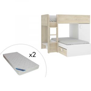 Lits superposés réversibles RICARDO 2 x 90 x 190 cm Rangements intégrés C ne et blanc + matelas