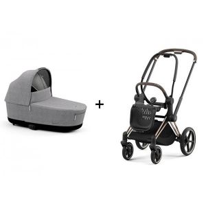 Image de Cybex Poussette priam 4 châssis rose gold nacelle manhattan grey plus (tissu premium)