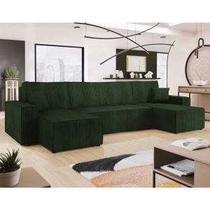 Cezanne - canapé panoramique en U - 7 places - convertible avec coffre - en velours côtelé - Vert